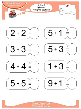 Çocuklar İçin toplam işlemi yaprak testleri 